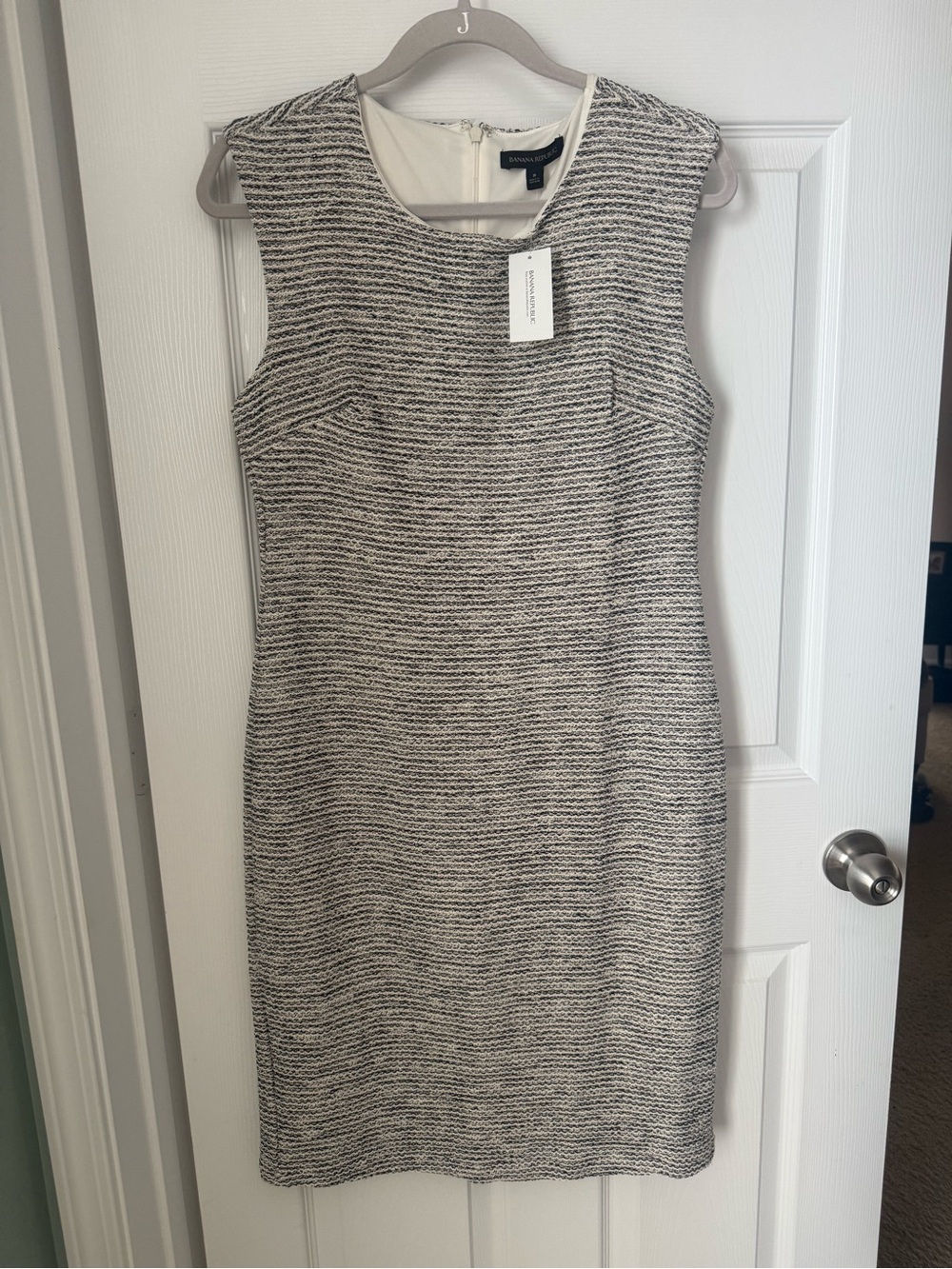 Banana Republic Cream and Black Textured Midi Sheath Dress